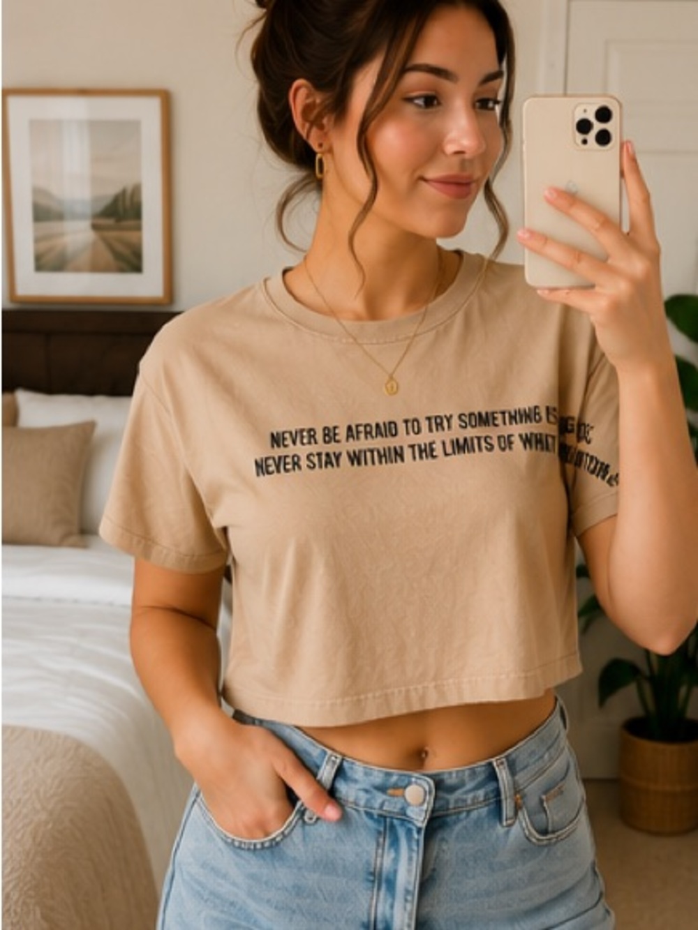 🤎 Stradivarius Graphic Cropped Tee — Size Small (US 4)